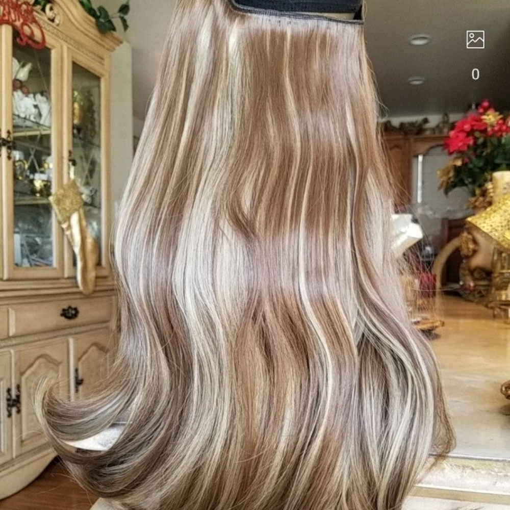 Brown Blonde 20" long synthetic straight hair extensions halo wire fish line